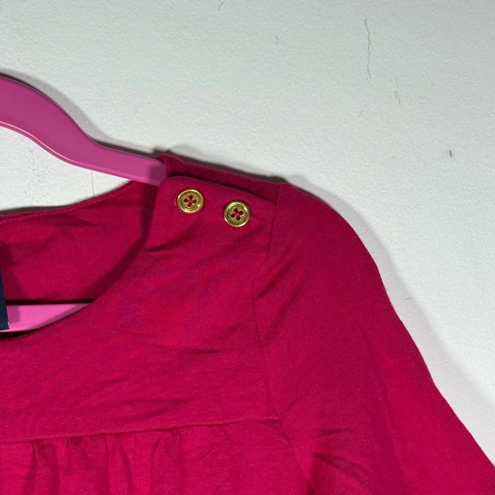 GAP Kids Fuchsia Flutter Ruffle Sleeve Top Gold Button Detail Girls S‎ 6-7 NWOT